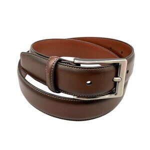 Original Penguin Men's Bonded Leather Belt  Brushed Silver Buckle Brown 30